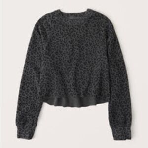 Abercrombie & Fitch Cropped Animal Print Crewneck Sweatshirt Black Leopard XL